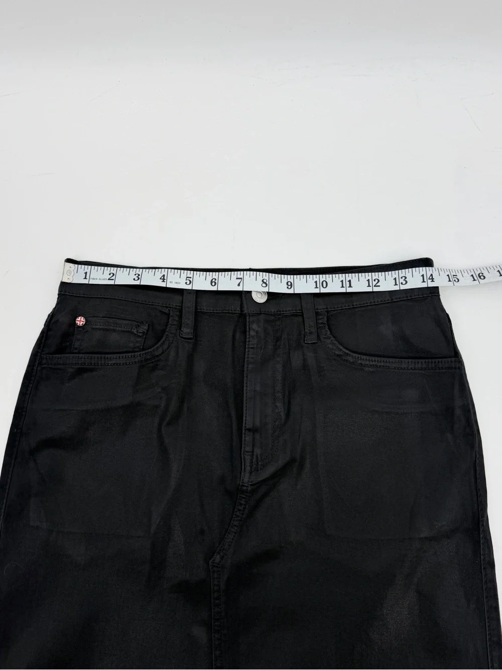 Hudson Black Coated Denim Midi Maxi Fashion Skirt Front Slit Size 28